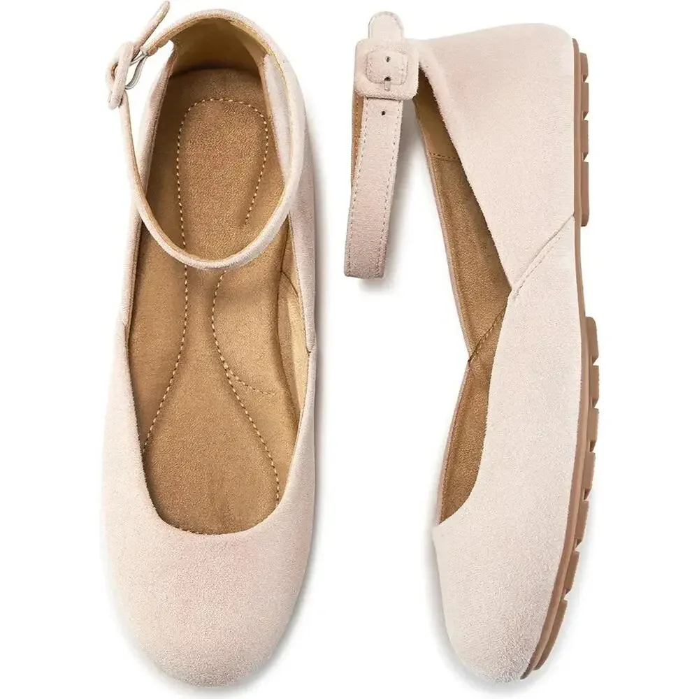 HARENCE Ballet Flats Shoes for Women: Comfortable Round Toe Ankle Strap Slip on - Picture 1 of 5